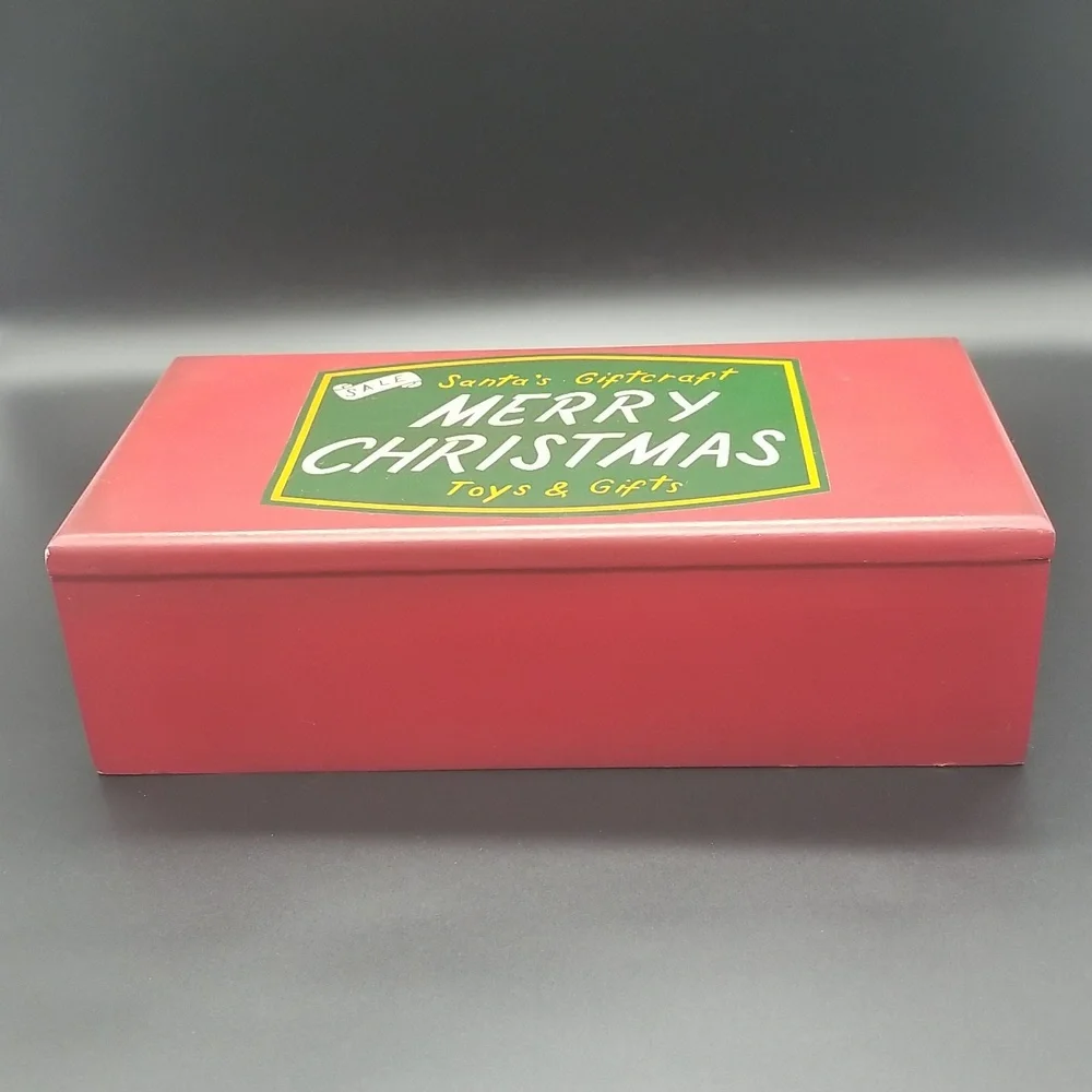 Restoration Hardware "Santa's Giftcraft Merry Christmas Toys & Gifts" Wood Box - Picture 3 of 12